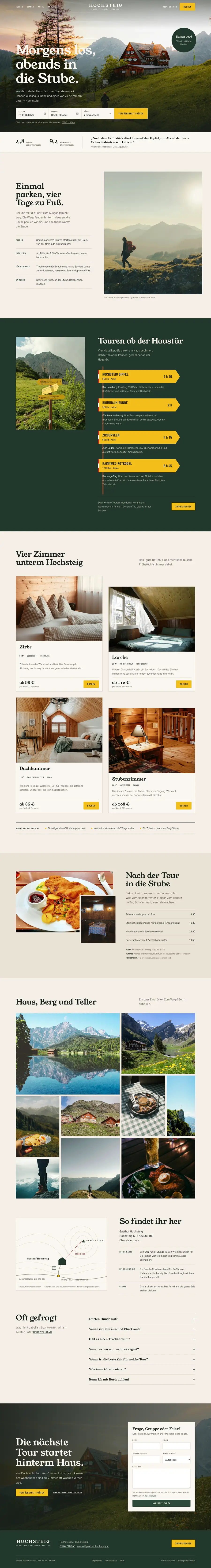 Die komplette Demo-Website von Gasthof Hochsteig, von oben bis unten