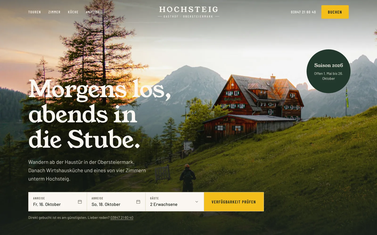 Startseite der Website von Gasthof Hochsteig
